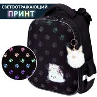 Ранец BRAUBERG LUMINOUS, 2 отделения, с брелоком, "Paws", СВЕТЯЩИЙСЯ РИСУНОК