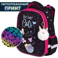 Ранец BRAUBERG LUMINOUS, 2 отделения, с брелоком, "Cats first", СВЕТЯЩИЙСЯ РИСУНОК